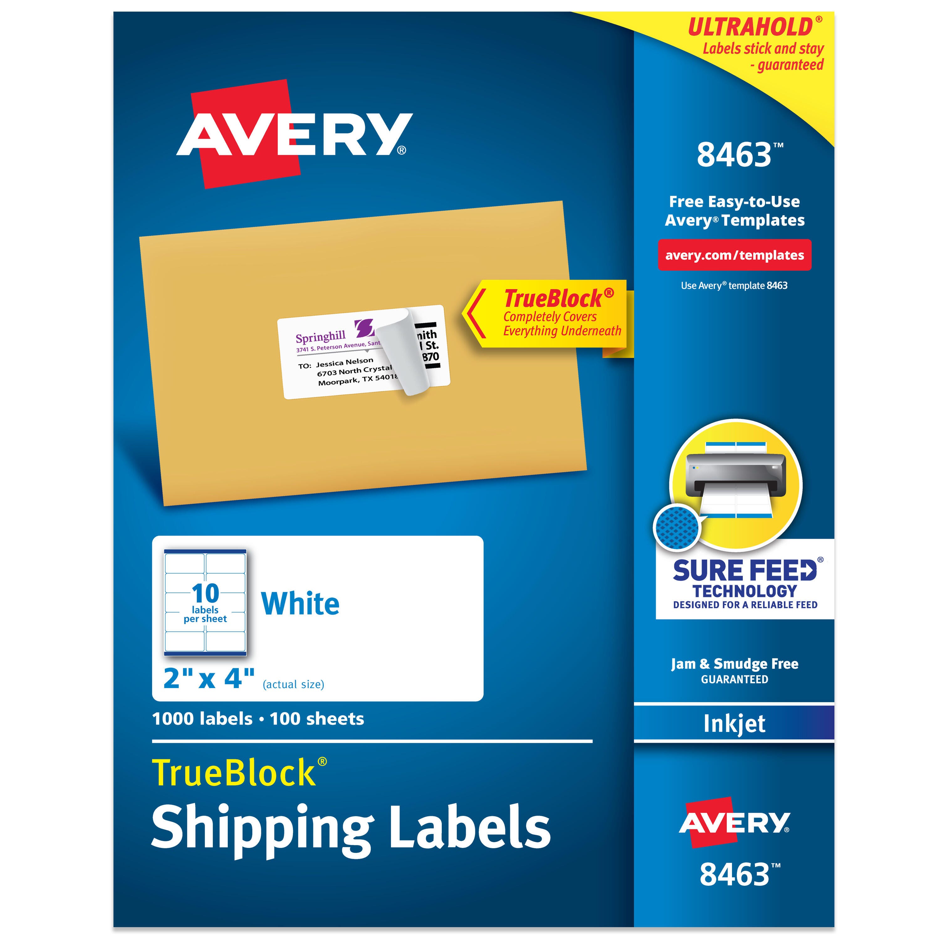 Image for Avery TrueBlock Shipping Labels, Inkjet, 2 x 4 Inches, White, Pack of 1000 from School Specialty