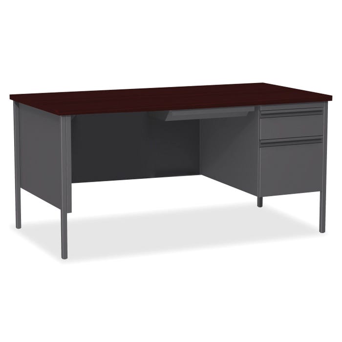 Lorell Mahogany Laminate Fortress Series Desking, Right Pedestal Desk, 66 x 30 x 29-1/2 Inches, Mahogany/Charcoal
