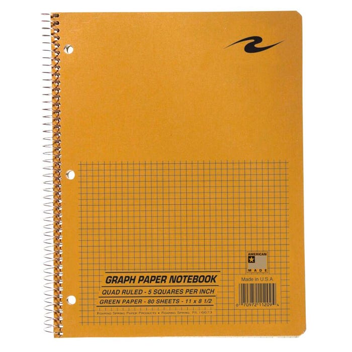 Roaring Spring Quad Ruled Notebook, 8-1/2 x 11 Inches, 5 x 5 Ruled, 80 Sheets, Green