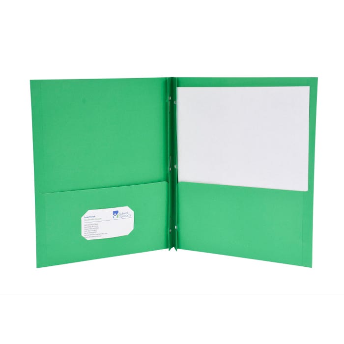 School Smart 2-Pocket Folders with Fasteners, Green, Pack of 25