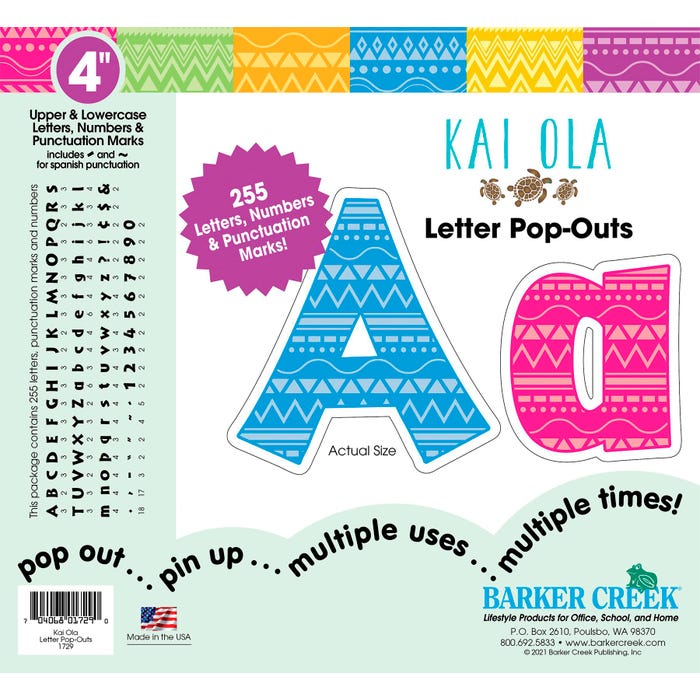 Barker Creek Letter Pop-Outs, 4 Inch, Kai Ola, Set of 255