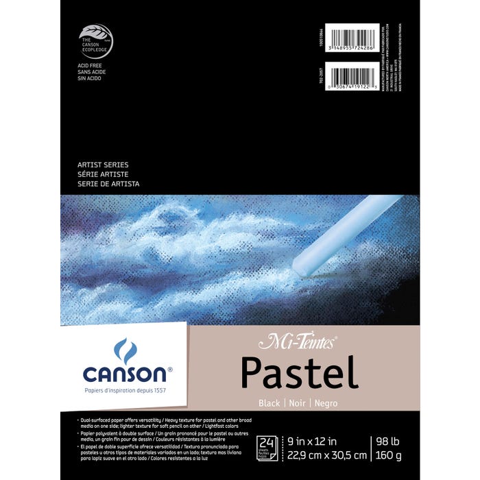 Canson Mi-Teintes Drawing Pad, 9 x 12 Inches, 98 lb, Black, 24 Sheets