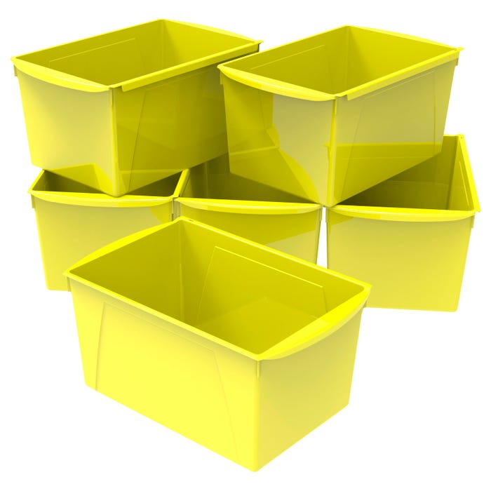Storex Interlocking Book Bins, Double Wide, 14-1/2 x 9-1/5 x 7 Inches, Yellow, Pack of 6