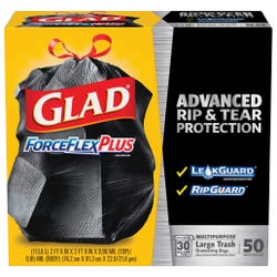 Glad ForceFlexPlus Heavy Duty Drawstring Trash Bags, 30 Gallon, Black, 50 Count, Case of 3