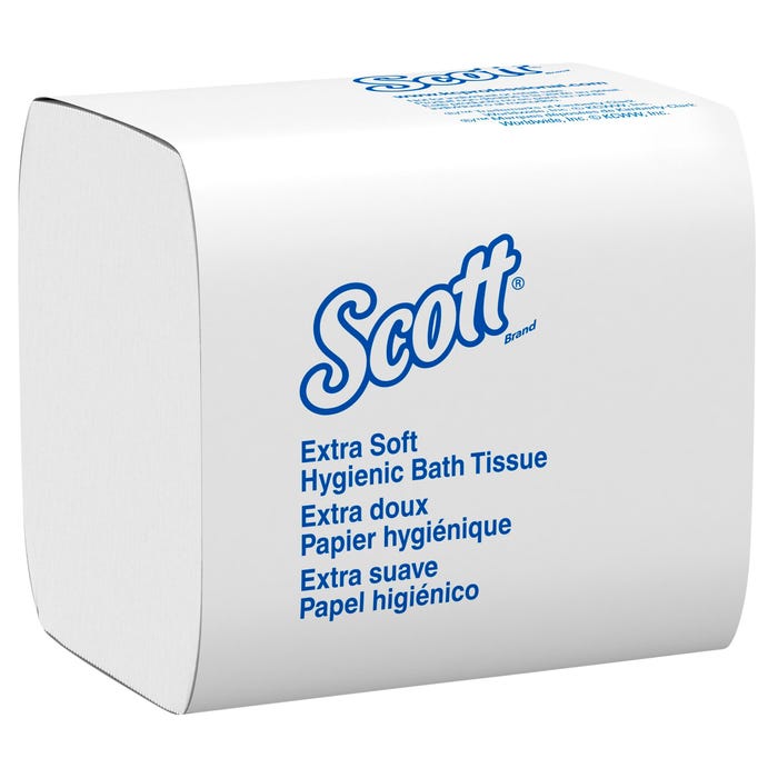 Scott Hygienic Bathroom Tissue, 4.5 x 8.3 inches, 250 Sheets, White, Carton of 36