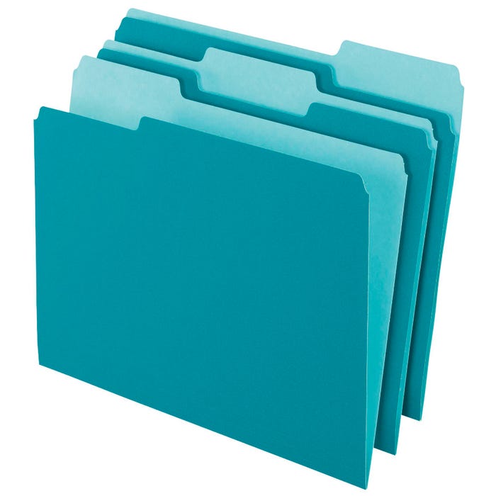 Pendaflex Two-Tone File Folder, Letter Size, 1/3 Cut Tabs, Teal, Pack of 100