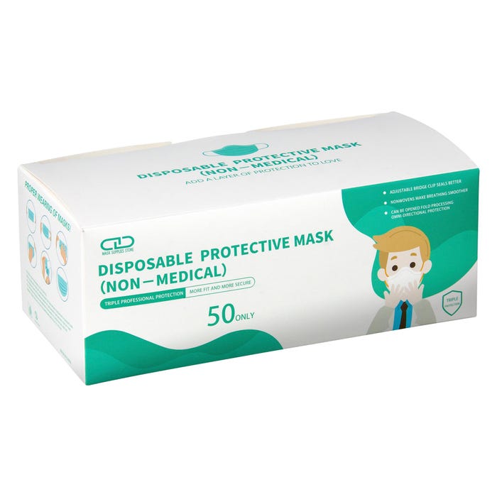 Adult 3-Ply Disposable Face Mask, Pack of 50