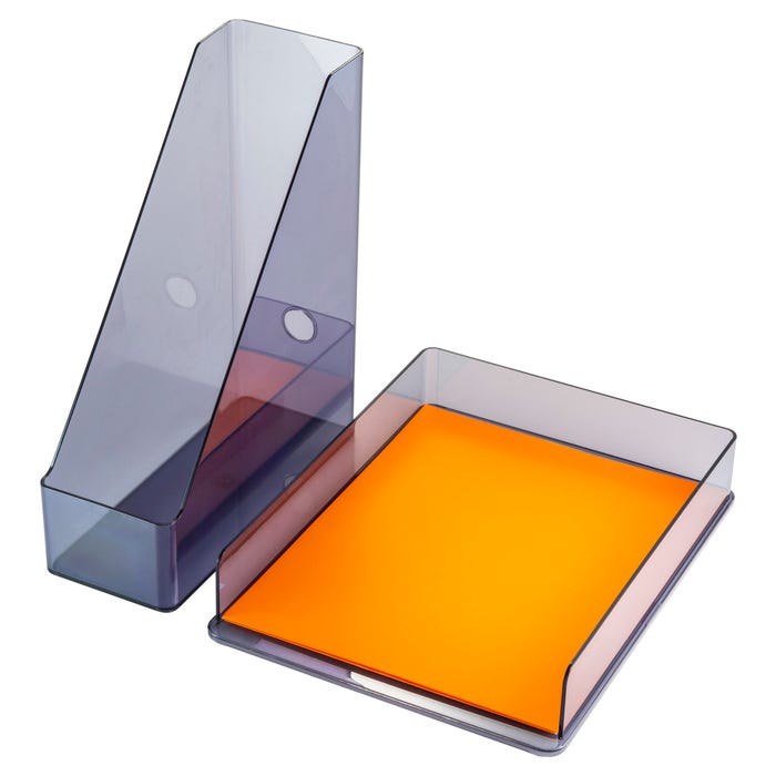 Officemate Recycled Magazine File & Letter Tray, Translucent Gray, Set of 2
