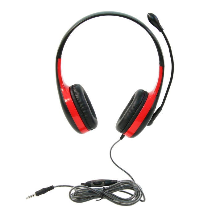 Califone KH-08GT RD On-Ear Headset with Gooseneck Microphone, 3.5mm, Red