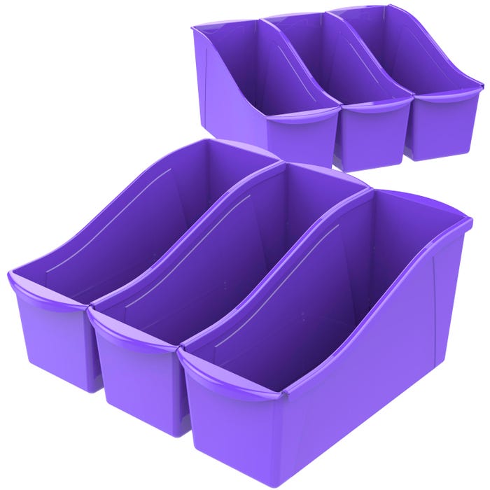 Storex Interlocking Book Bins, 14-1/4 x 5-1/4 x 7 Inches, Large, Purple, Pack of 6