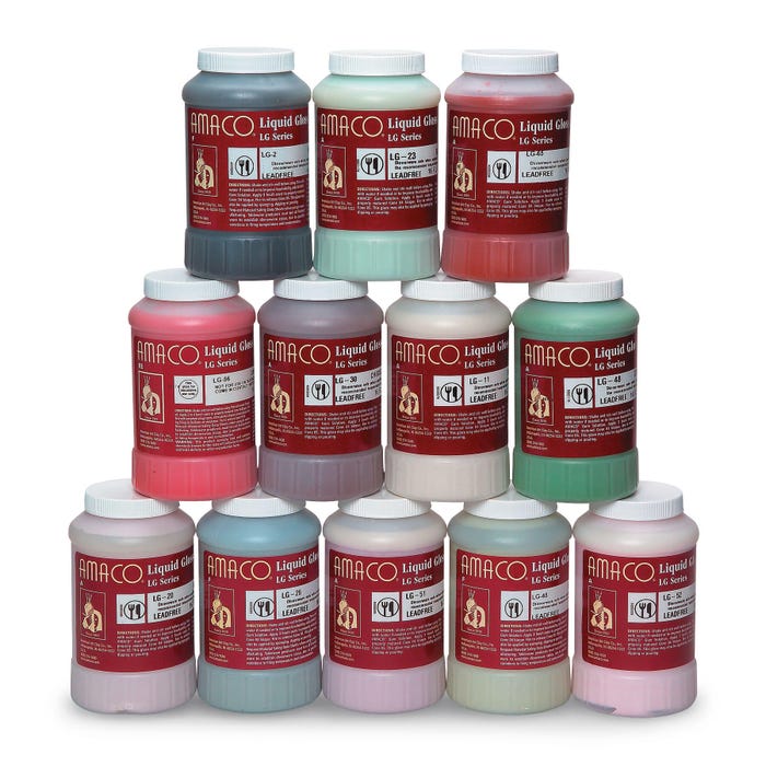 AMACO Low Fire Gloss Glaze, Assorted Colors, Opaque, Pint, Set of 12