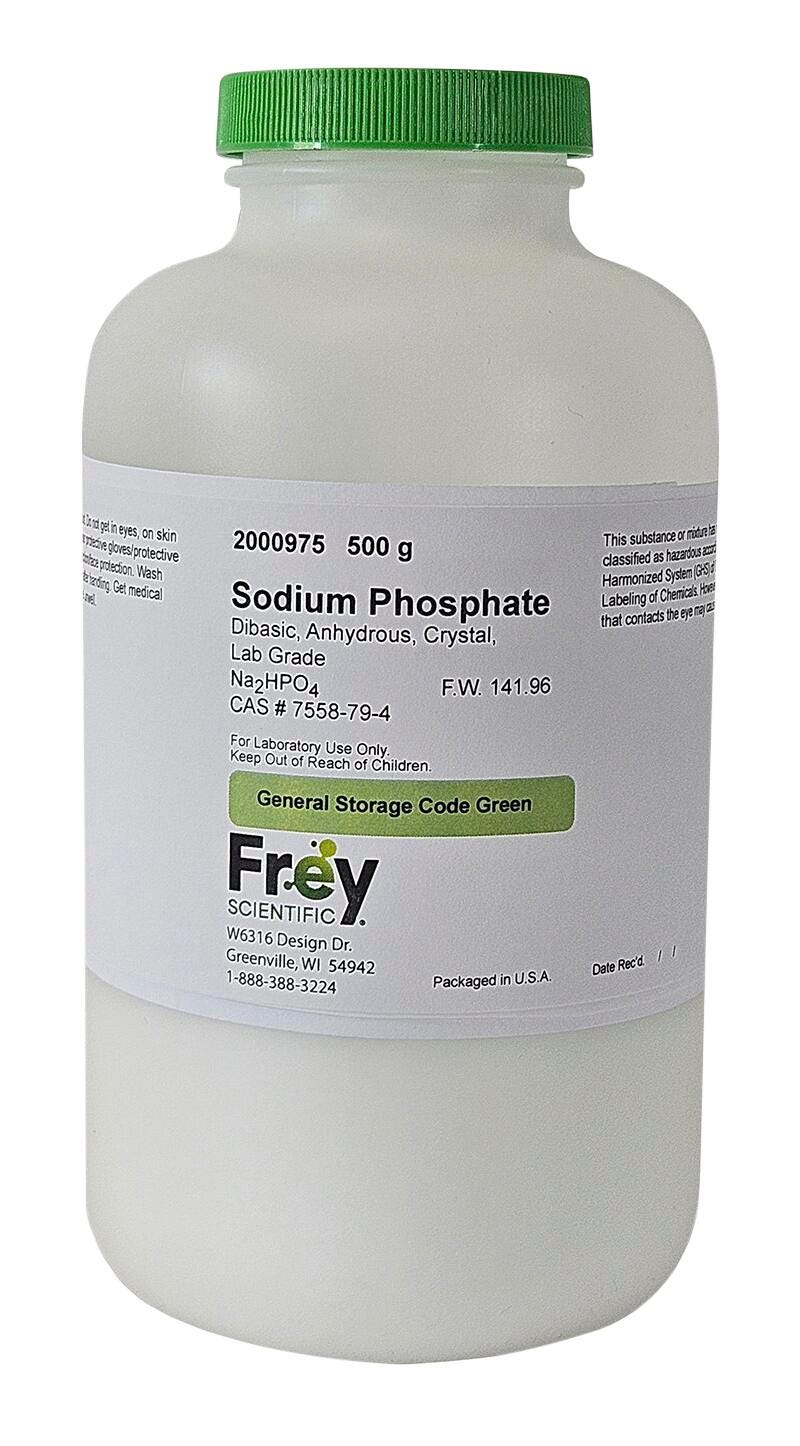 Frey Scientific Sodium Phosphate Dibasic Anhydrous, Lab Grade, 500 Gram