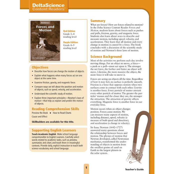 Delta Science Content Readers Forces and Motion Red and Purple Teacher's Guide
