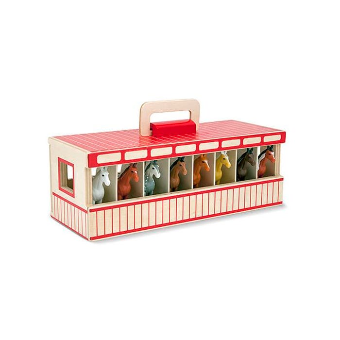 Melissa & Doug Take-Along Show-Horse Stable Play Set, 8 Pieces with Wooden Box