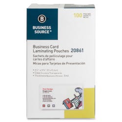 Business Source Laminating Pouch, Bus Card, 5Mil, 2-1/4 x 3-3/4 Inches, Pack of 100, CL, Item Number 1599624