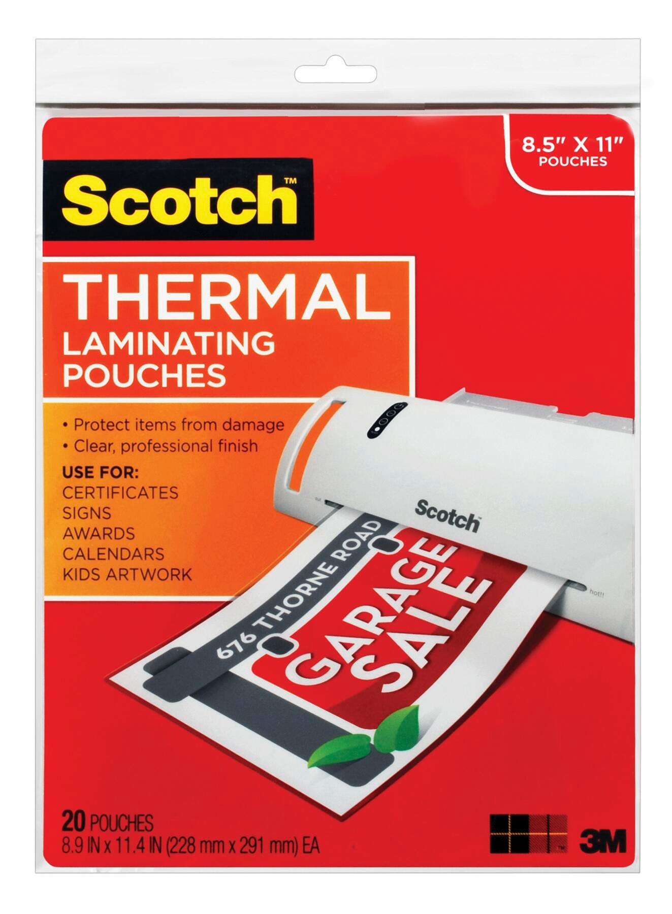 Image for Scotch Thermal Laminating Pouch, 9 x 11-1/2 Inches, 3 mil Thick, Pack of 20 from School Specialty
