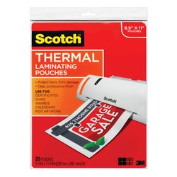Scotch Thermal Laminating Pouch, 8-9/10 x 11-2/5 Inches, 3 mil Thick, Pack of 20, Item Number 1465296
