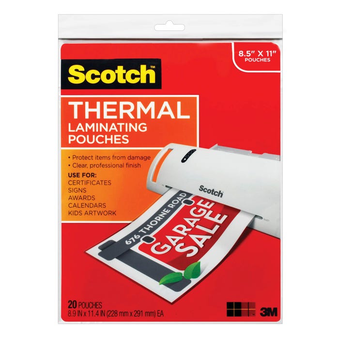 Scotch Thermal Laminating Pouch, 8 x 11-1/2 Inches, 3 mil Thick, Pack of 20