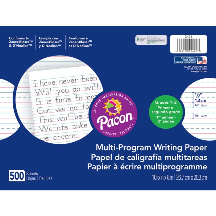 Pacon Multi-Program Handwriting Paper, 1/2 Inch Rule, 10-1/2 x 8 Inches, Pack of 500