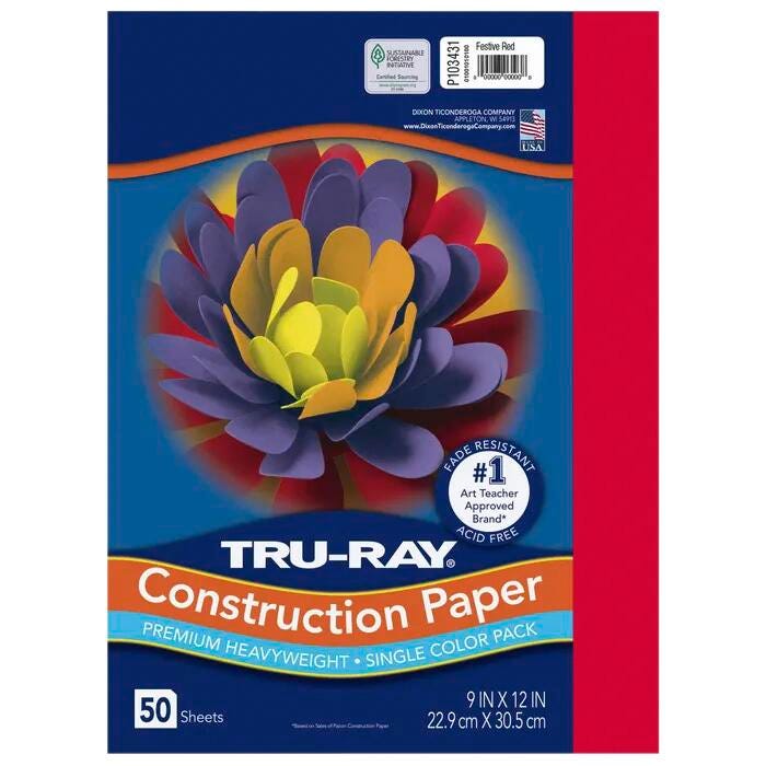 Tru-Ray Sulphite Construction Paper, 9 x 12 Inches, Festive Red, 50 Sheets