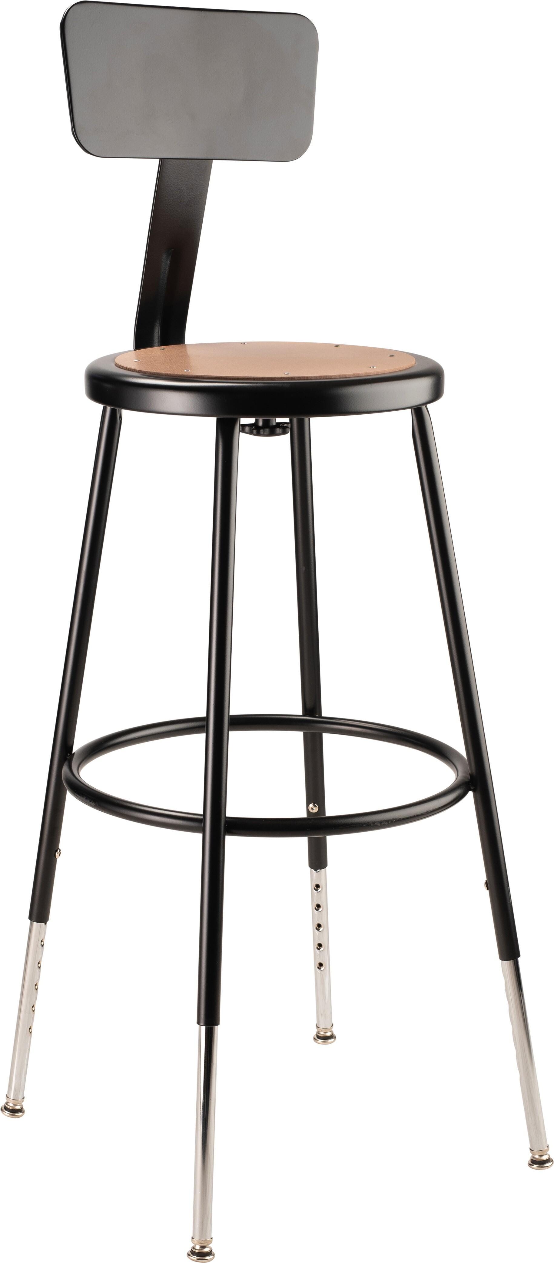 National Public Seating Height Adjustable Heavy Duty Steel Stool With Backrest, 25 to 33 Inch Seat Height, Black 1503857