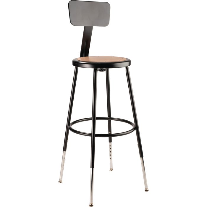 National Public Seating Height Adjustable Heavy Duty Steel Stool With Backrest, 25 to 33 Inch Seat Height, Black