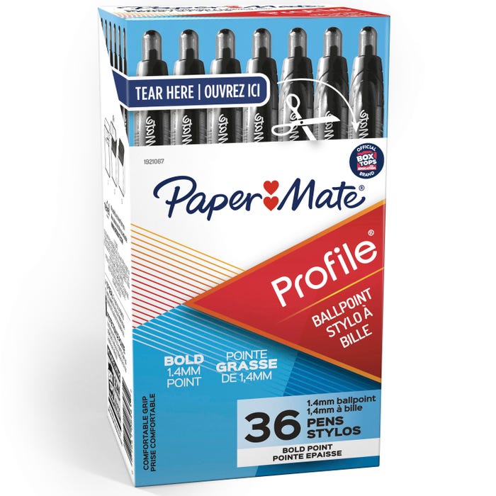 Paper Mate Profile Retractable Ballpoint Pen, Bold Point, 1.4 mm, Black, Pack of 36