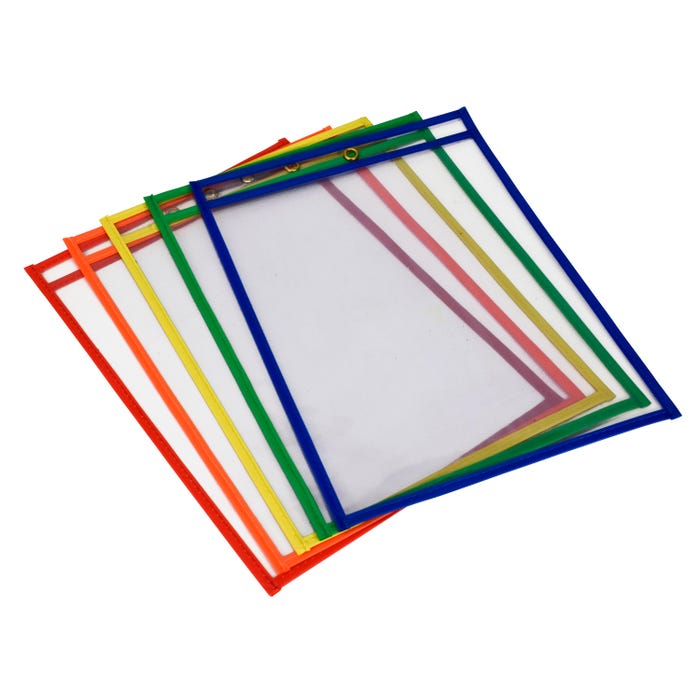 School Smart Reusable Dry Erase Pocket Sleeves, 10-1/2 x 13 Inches, Assorted, Set of 25