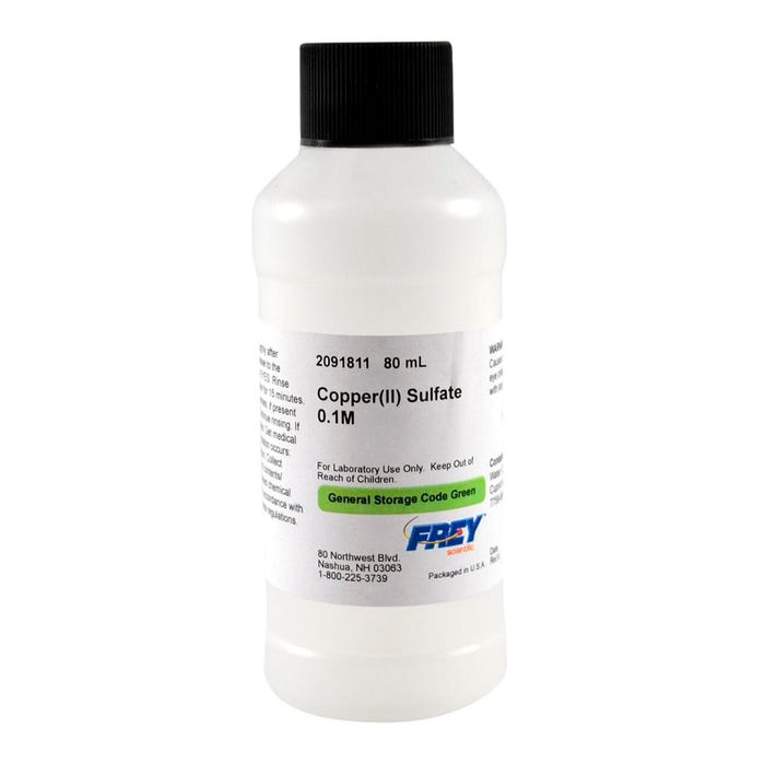 Frey Scientific Copper (II) Sulfate, 0.1M Solution, Lab Grade, 80mL