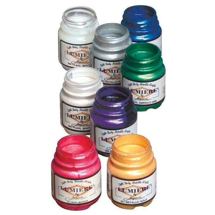 Jacquard Non-Toxic Lumiere Paint Set, 2.25 oz Bottle, Assorted Metallic and Pearlescent Color, Set of 8