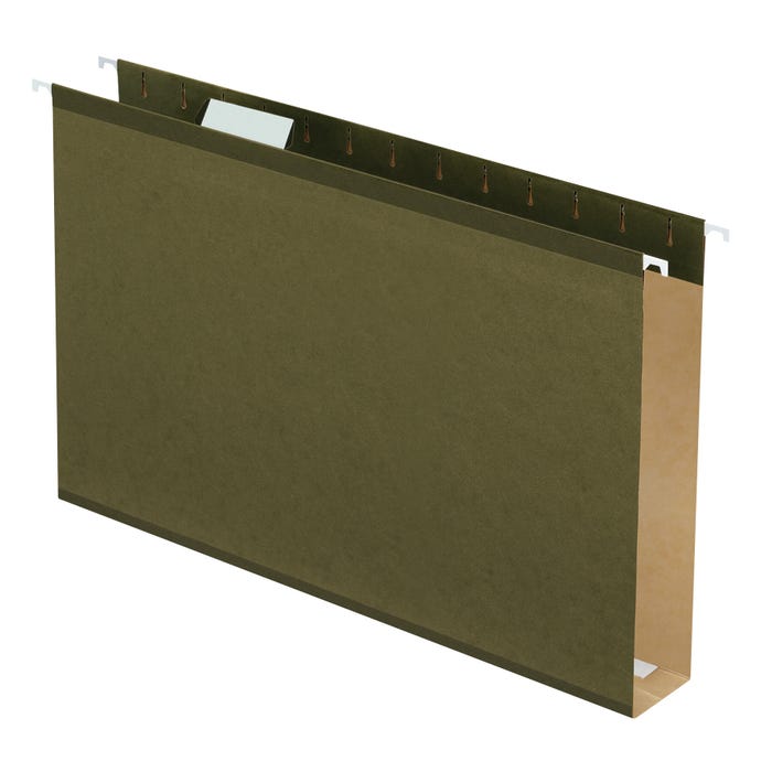 Pendaflex Extra Capacity Reinforced Hanging File Folder, 1/5 Cut Tabs, Legal Size, 2 Inch Expansion, Green, Pack of 25