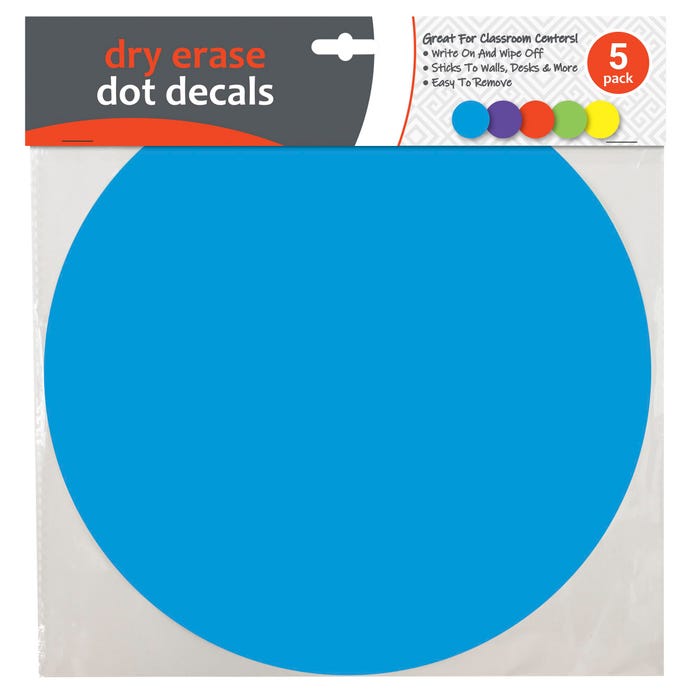 C-Line Dry Erase Dot Decals, 11 Inch, Assorted Colors, Pack of 5