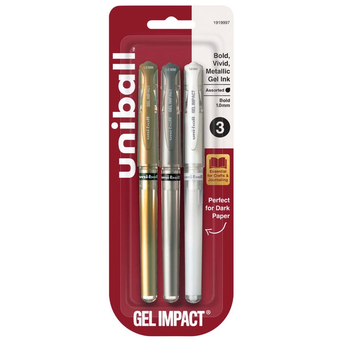 uniball Gel Impact Metallic Stick Pens, 1.0 mm Bold Tip, Assorted Colors, Set of 3