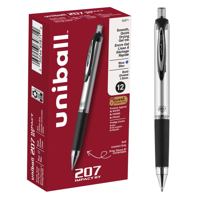 uniball 207 Impact RT, 1.0 mm, Blue, Pack of 12