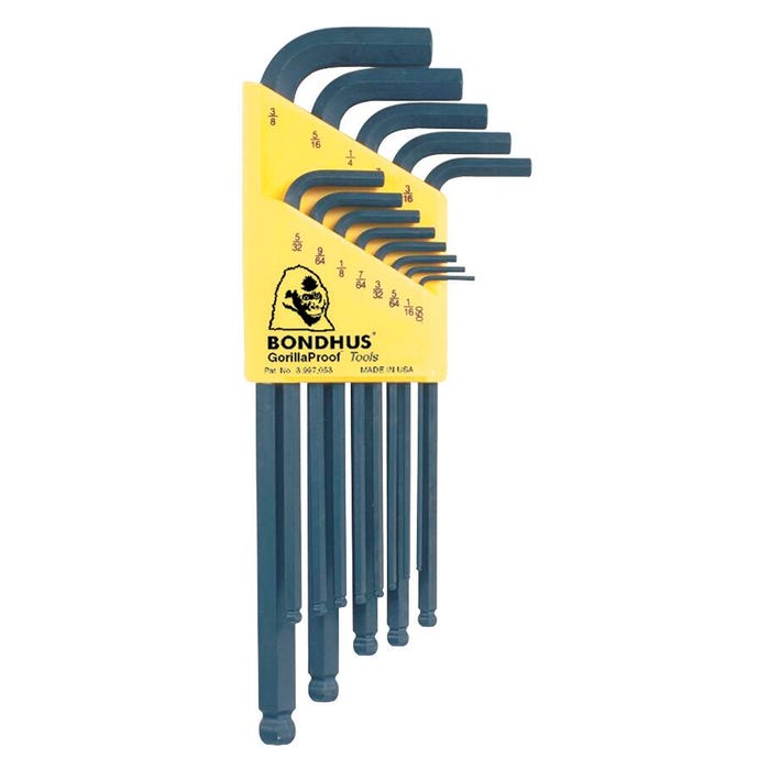 BONDHUS ProGuard 9-Piece Ball End L-Wrench Hex Key Set - Metric, 1.5 - 10 mm, Protanium Steel, Red, Set of 9