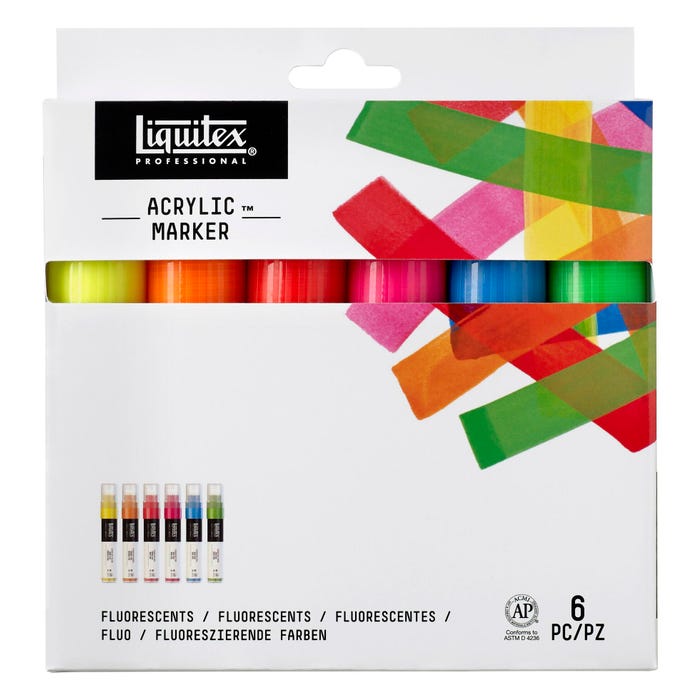 Liquitex Professional Wide Tip Paint Markers, Assorted Fluorescent Colors, Set of 6