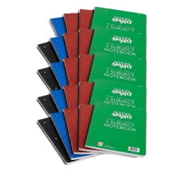 School Smart Non-Perforated College Ruled Spiral Notebook, 11 x 8-1/2 Inches, 1 Subject, 100 Sheets, Color May Vary, Pack of 24