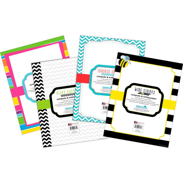 Barker Creek Designer Computer Paper Set, Chevron & Stripes, 4 Designs, 8-1/2 x 11 Inches, 200 Sheets