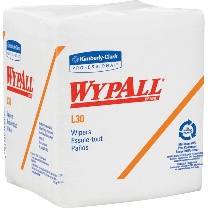 WYPALL L30 Light Duty Cleanup Wiper, 12-1/2 x 13 Inches, White, Pack of 90