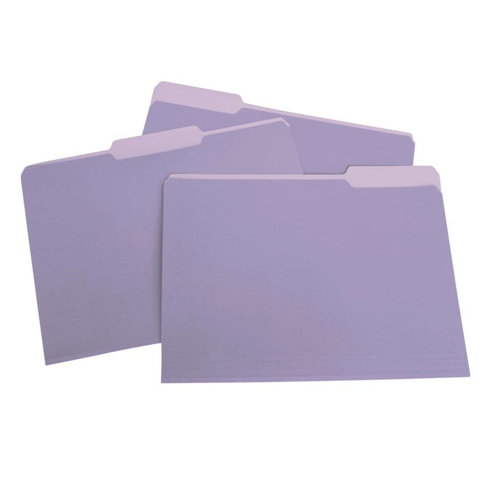 School Smart Colored File Folders Two-Tone, Letter Size, 1/3 Cut Tabs, Lavender, Pack of 100