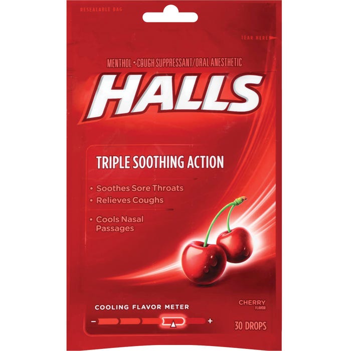 Halls Cherry Cough Drops, 30 pc, Red, Pack of 12