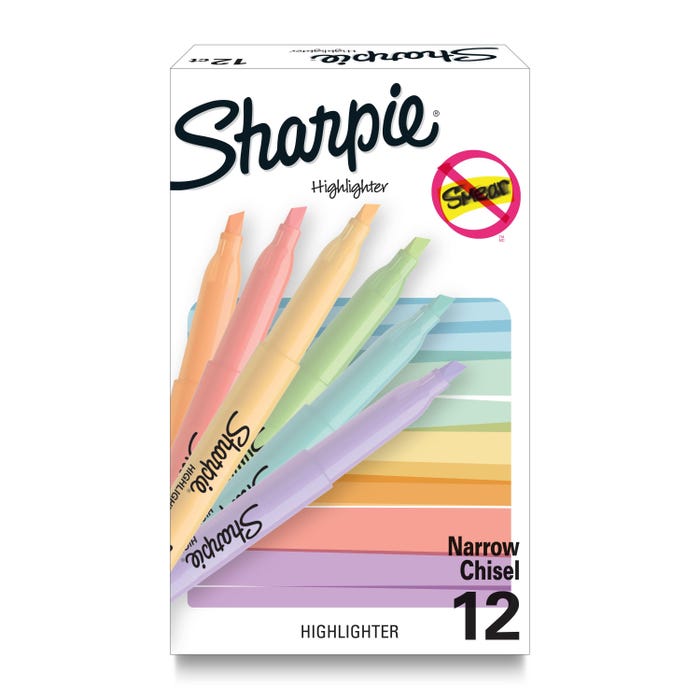 Sharpie Pocket Highlighters, Chisel Tip, Assorted Mild Pastel Colors, Pack of 12