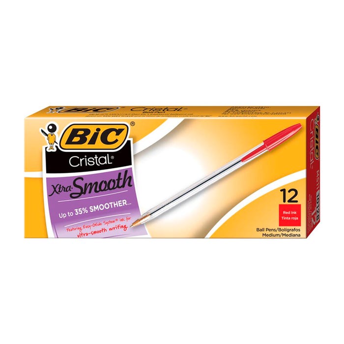 BIC Cristal Xtra Smooth Ballpoint Pen, Medium Point, Red, Pack of 12
