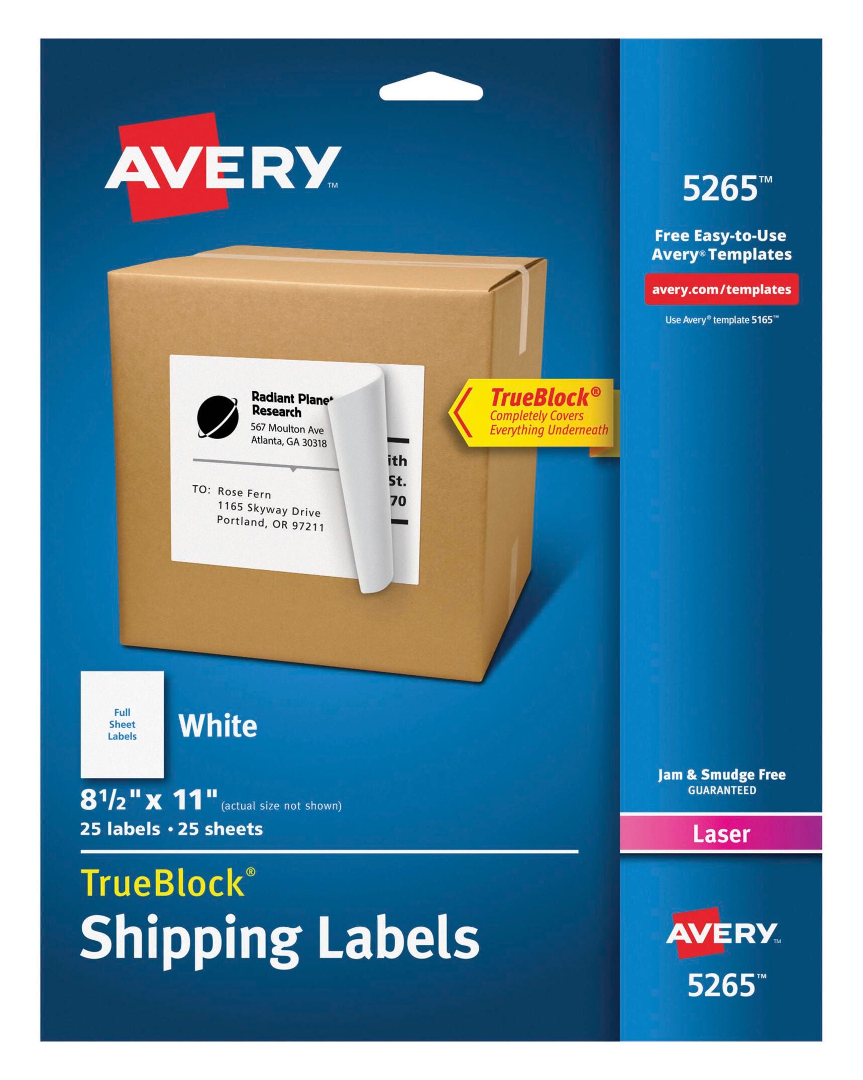 Avery TrueBlock Full Sheet Label, Laser, 8-1/2 x 11 Inches, White, Pack of 25 1054582