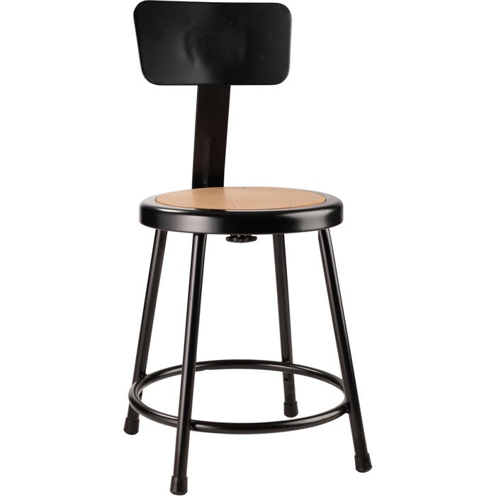 National Public Seating Heavy Duty Steel Stool With Backrest, 18 Inch Seat Height, Black