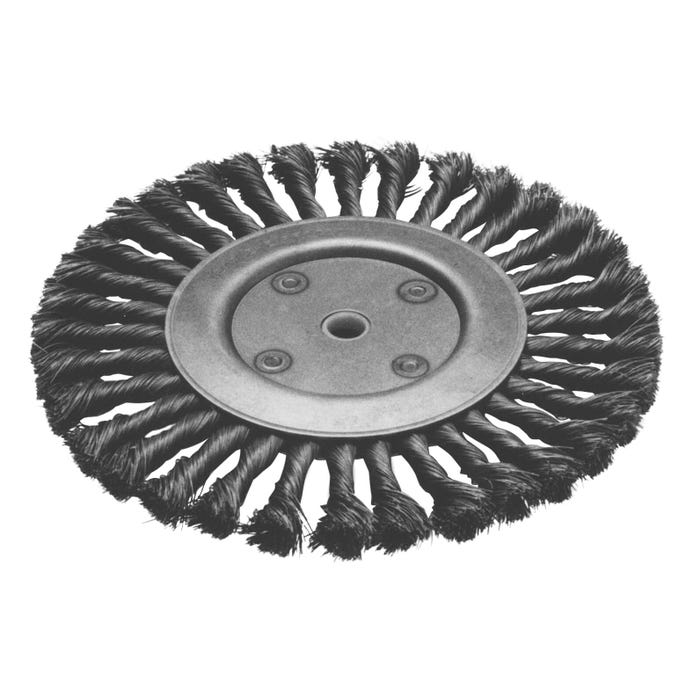 Brush Research Knotted Wire Medium Face Standard Twist Carbon Steel Wheel Brush, 8 in Dia, 5/8 in Arbor, 0.016 in Dia Wire