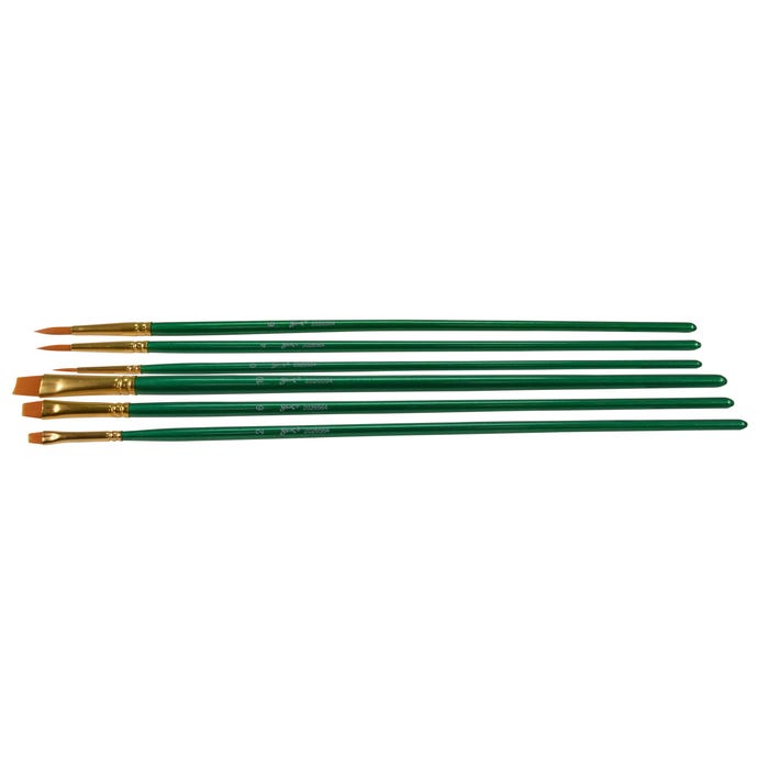 Sax Optimum Golden Synthetic Taklon Paint Brushes, Round & Bright Types, Long Handles, Assorted Sizes, Set of 6