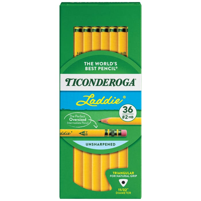 Ticonderoga Laddie Triangular Pencils, No 2 HB, Unsharpened, Yellow, Pack of 36