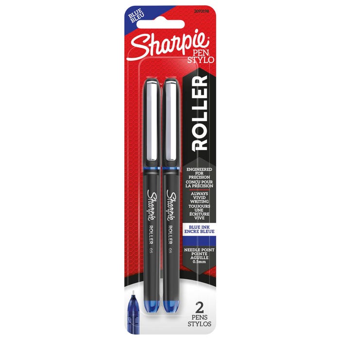 Sharpie Rollerball Pens, Needle Point, 0.5 mm, Blue Ink, Set of 2
