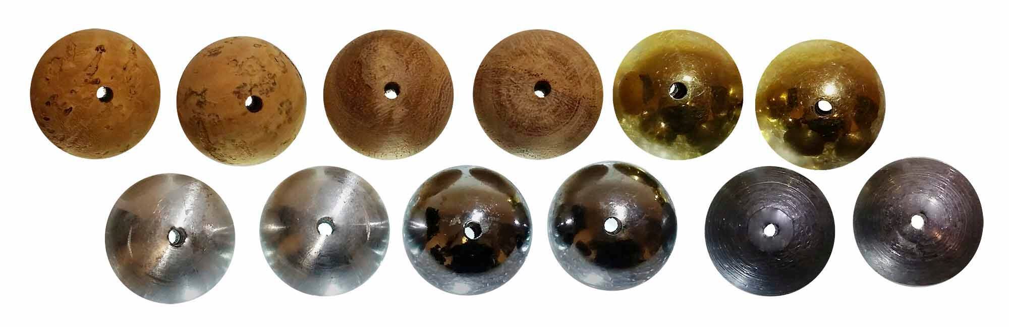 Frey Scientific Physics Ball Set, Drilled - Set of 12 - Aluminum, Brass, Cork, Steel, Zinc, and Wood, Item Number 1445065